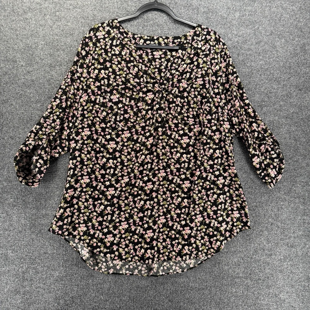Torrid Blouse Top Plus 2X Black Floral V-Neck Popover Peasant Boho Cottagecore